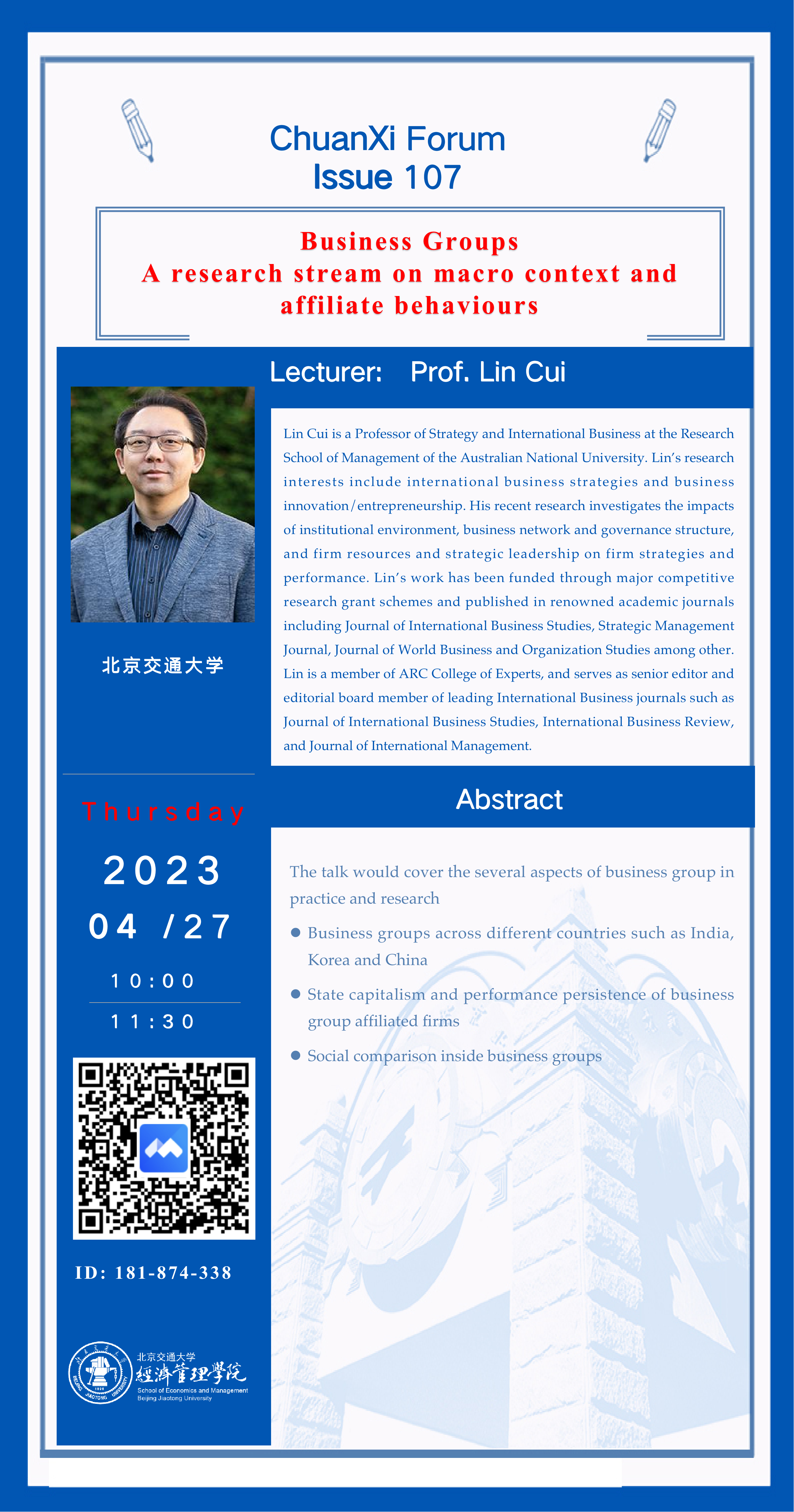 【传习高端论坛第107期】Prof. Lin Cui Business Groups A research stream on macro context and affiliate behaviours.png